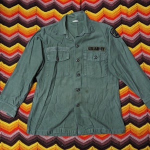 vtg 60s US Army Military Shirt men&#39;s 15.5 medium og-107 sateen vietnam reid G404