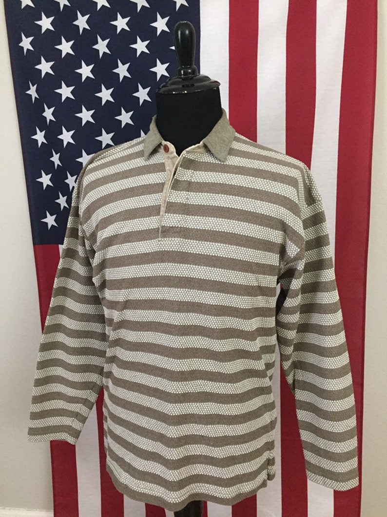 90s Clairborne Textured Striped Rugby Shirt size MEDIUM ~ 9770