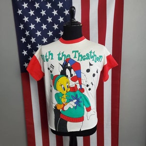 XL One Size Fits All women&#39;s vtg 80s 90s Sylvester & Tweetie Bird T-Shirt 5f890p