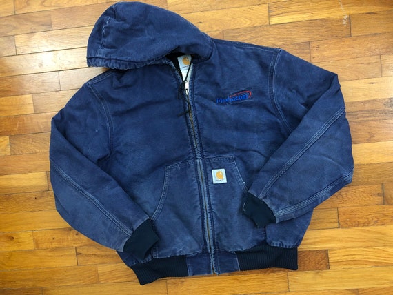 vtg Carhartt Blue Canvas quilted Hood Jacket men's