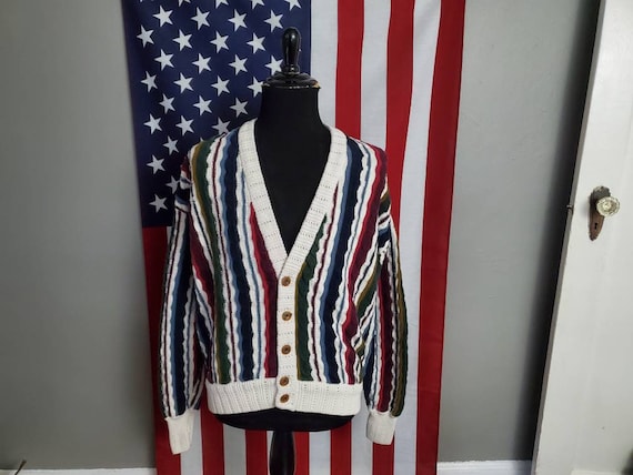 WagnerVintage Large Men's Vtg 90s Structure Cosby Cardigan Sweater Textured Biggie Rap 8f926p
