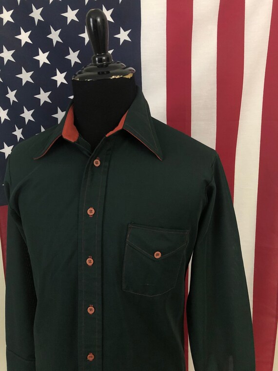 70s Arrow Sportswear Forest Green & Orange Shirt … - image 4