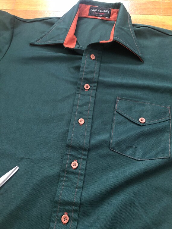 70s Arrow Sportswear Forest Green & Orange Shirt … - image 6