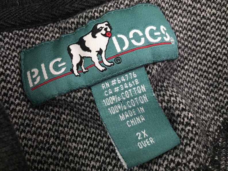 vtg Big Dogs Grey Flannel Polo Shirt size 2XL ~ 19607