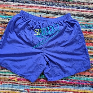 XL Herren vtg 90er Speedo Badehose Logo bestickt 8&quot; Inseam Shorts lila 2g99
