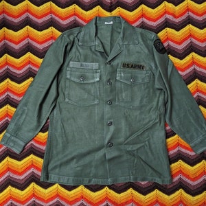 vtg 60s US Army Military Shirt men&#39;s 15.5 medium og-107 sateen vietnam reid G403