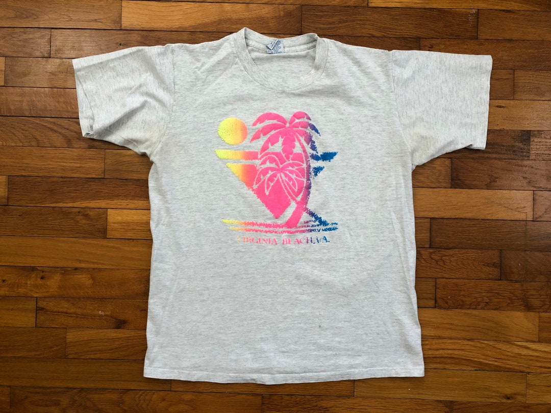 90s Cal Cru Virginia Beach Puff Print T-shirt Men's LARGE - Etsy