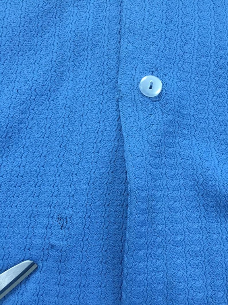 70s Wide Collar Textured Blue Hawaiian Shirt size XL ~ 19199