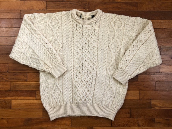 vtg Thick Wool Knit Aran Sweater men's XL - 2D59