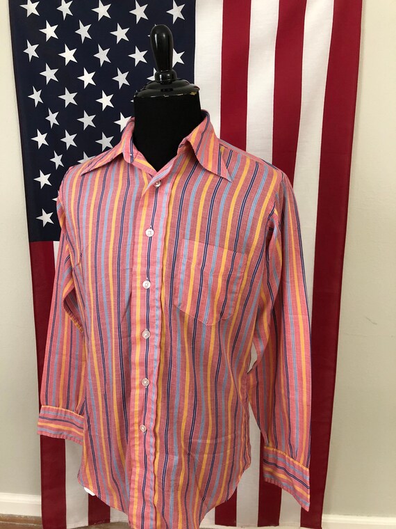 70s Woolf Brothers Red Striped Shirt size MEDIUM … - image 2