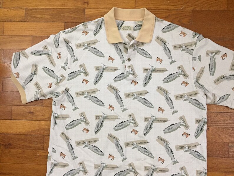 vtg Trout Fish All Over Polo Shirt size XLT xl tall ~ 19353