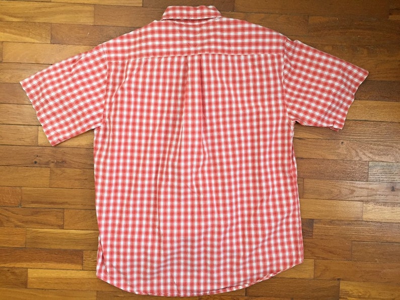 90s Tommy Hilfiger Orange Red Plaid Flag Shirt size LARGE ~ 8438
