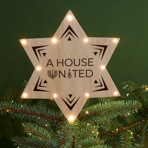 Star of David Tree Topper A House United™ Jewish Christmas Chanukah Hanukkah Chrismukkah Lighted Tree Topper Wired Clear Lights Wooden