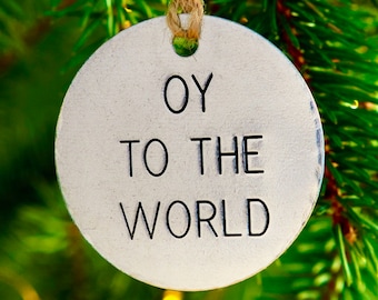 Oy To The World Hanukkah Ornament, Funny Hanukkah Christmas Decoration, Jewish Humor Gift, Chrismukkah Ornament, Interfaith Family