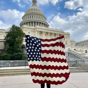Handmade Crochet Patriotic American Flag Blanket