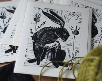 Hare with poppy seeds card 5x7 inch card for gift/birthday/thankyou/love