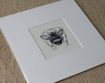 Bumblebee small linocut 4x4 inches