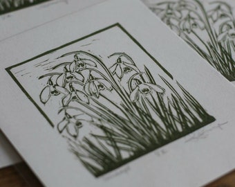 Small snowdrop limited edition linocut 8x10cm