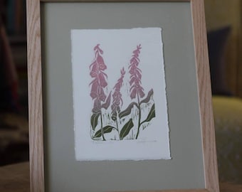 Foxgloves limited edition linocut with frame