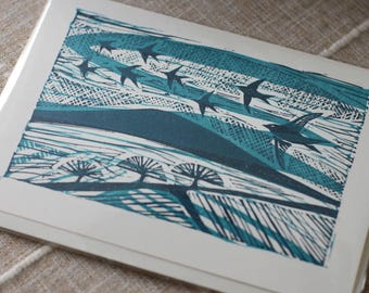 Swifts 5x7 inch linocut card fathers day/thankyou