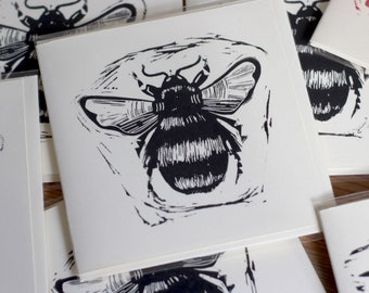 Bee card 4x4 inch linocut