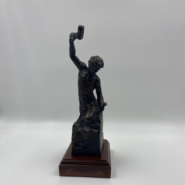 Self Made Man Signed Bobbie Carlyle 98 Bronze on Wooden Base Vintage Marquette Sculpture Signed Dated Man Statue Gift for Entrepreneur