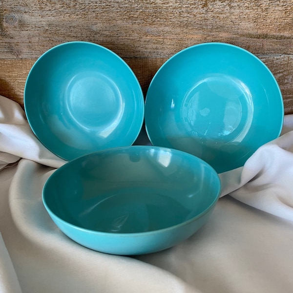 Ensemble de trois bols à soupe de céréales vintage en mélamine bleu Caprice Bowl en mélamine bleu vintage Fabriqué au Canada Bols de type plastique