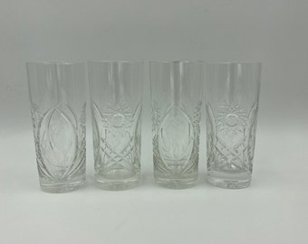 Crystal Tumblers with Etched Country Rose Design Vintage Set of Four Highball Water Glass Tumblers Lead Crystal Tumbler Set Water Glasses