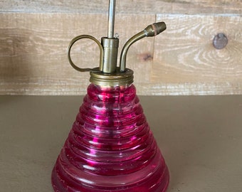 Pink Glass and Brass Beehive Shape Atomizer Vintage Flash Painted Pink Glass Atomizer Brass Top Vintage Dresser Decor Bathroom Decoration