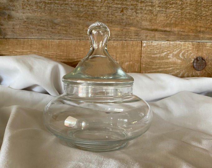 Glass Cotton Ball Q Tip Jar Vintage Glass Bathroom Jar Storage Bathroom