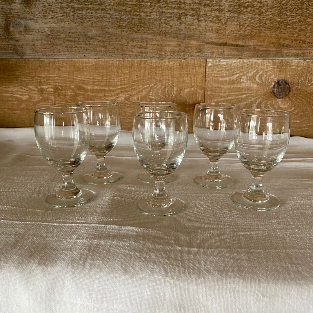 Stemmed Shot Glass Set of Six Vintage Clear Glass Mini Wine Glass