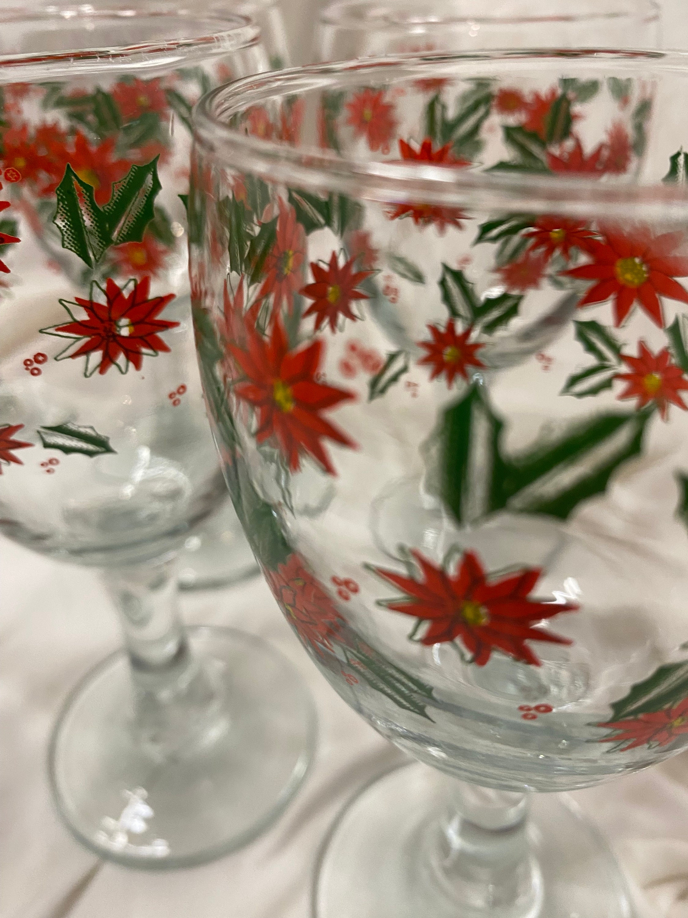 Vintage Poinsettia Eggnog Glasses- Set of 6