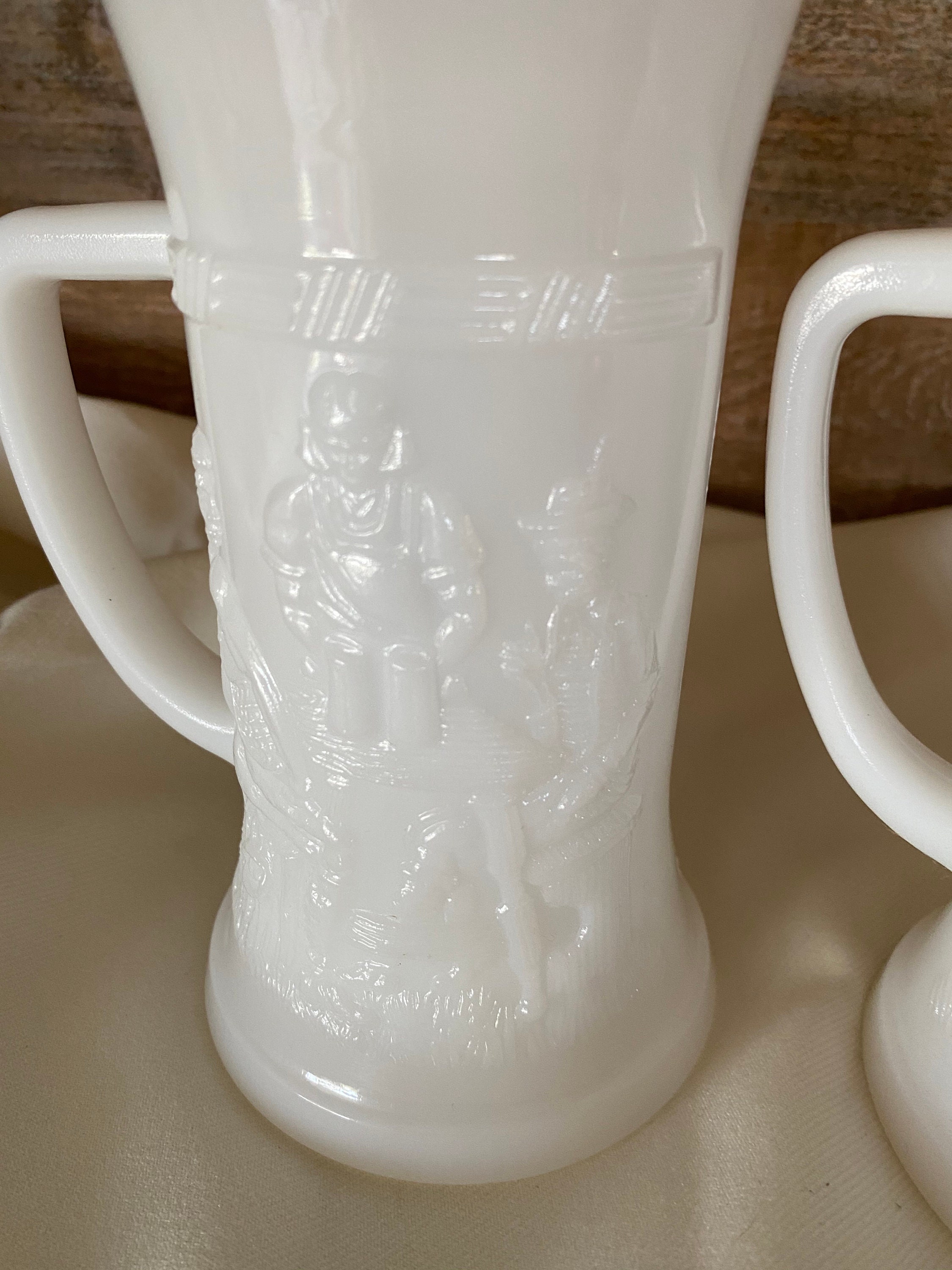 Milk Glass Beer Steins Beer Mugs Embossed Scene on Both Etsy Canada