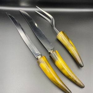 Vintage Fuller Brothers Carving Knife Set Bakelite Handle Yellow