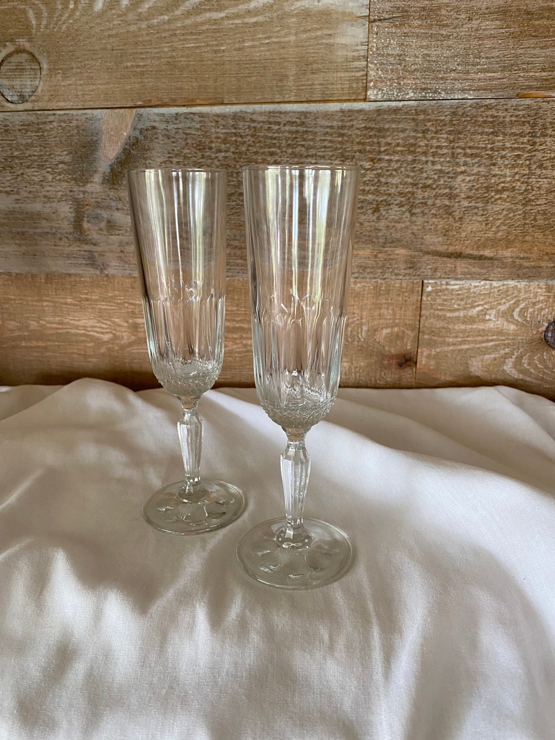 Cut Glass Champagne Flutes Set of Two Home Bar Fancy Cut Glass Etsy
