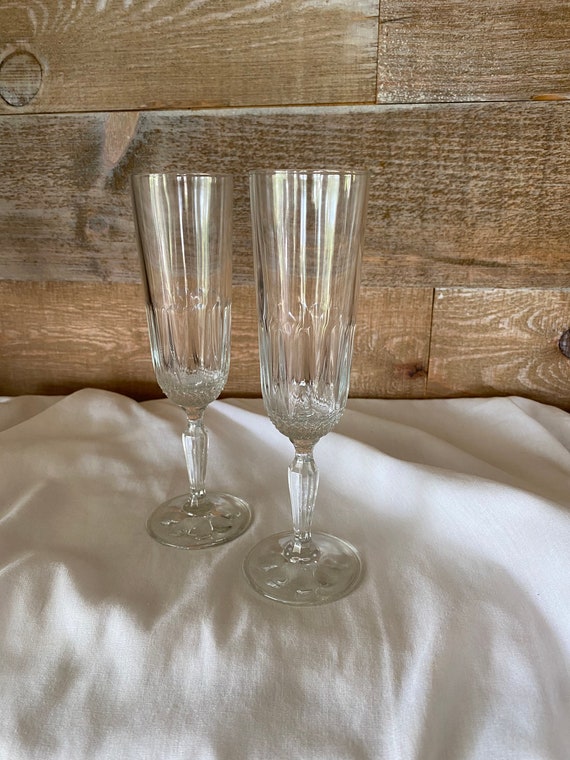 Cut Glass Champagne Flutes Set of Two Home Bar Fancy Cut Glass Champagne  Glasses Pair of Cut Glass Champagne Glasses Bar Decor 