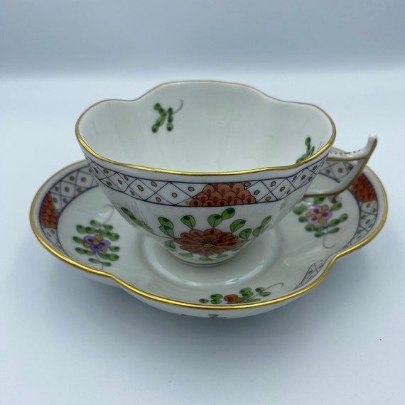 Herend Hungary Hand Painted RARE Porcelain Tea Cup and Saucer Set 