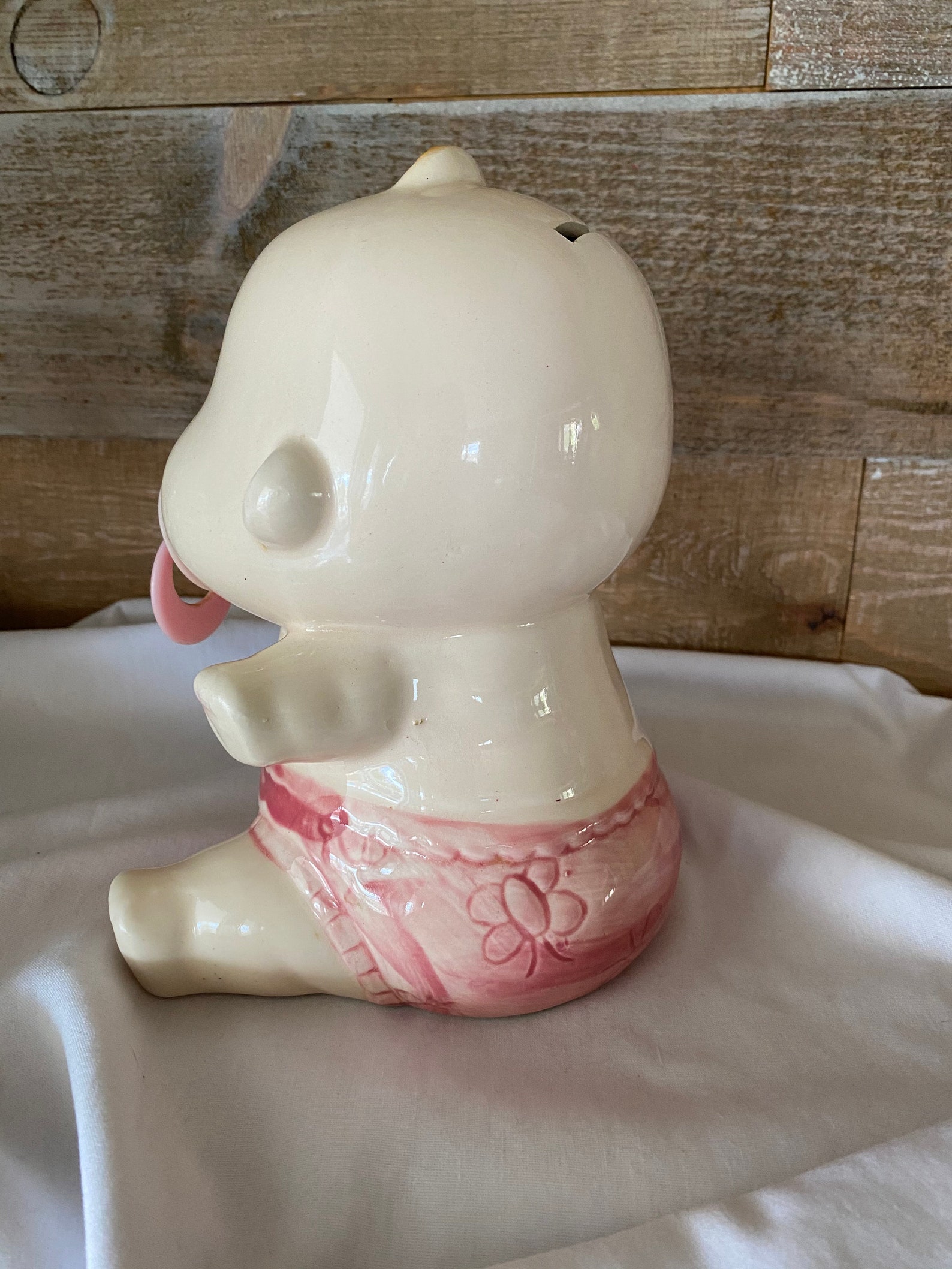 Ceramic Baby Coin Bank Vintage Baby Bank With Pacifier Pink Etsy