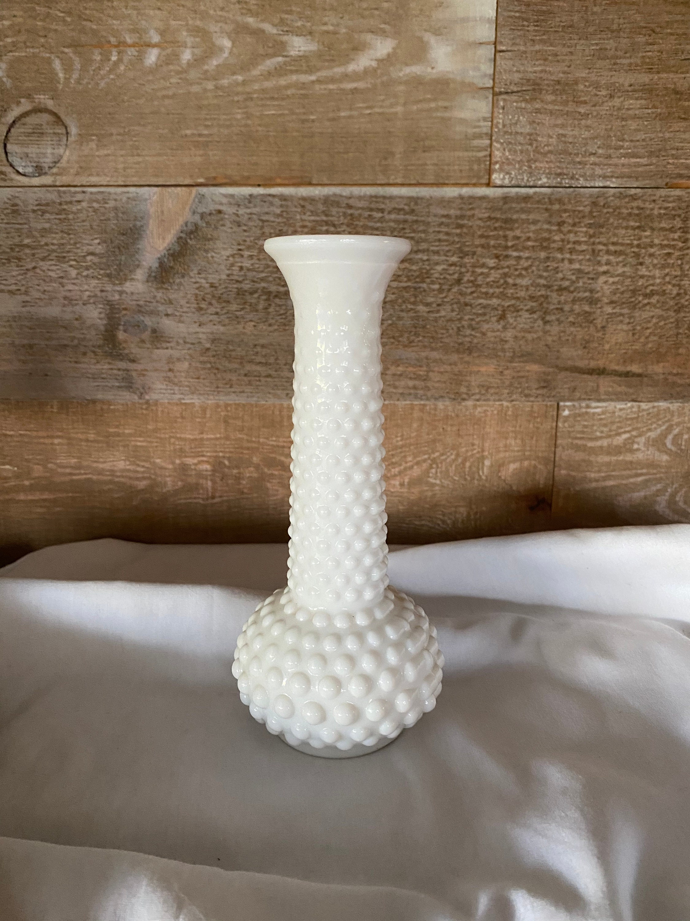 White Milk Glass Flower Vase Hobnail Milkglass White Glass Etsy