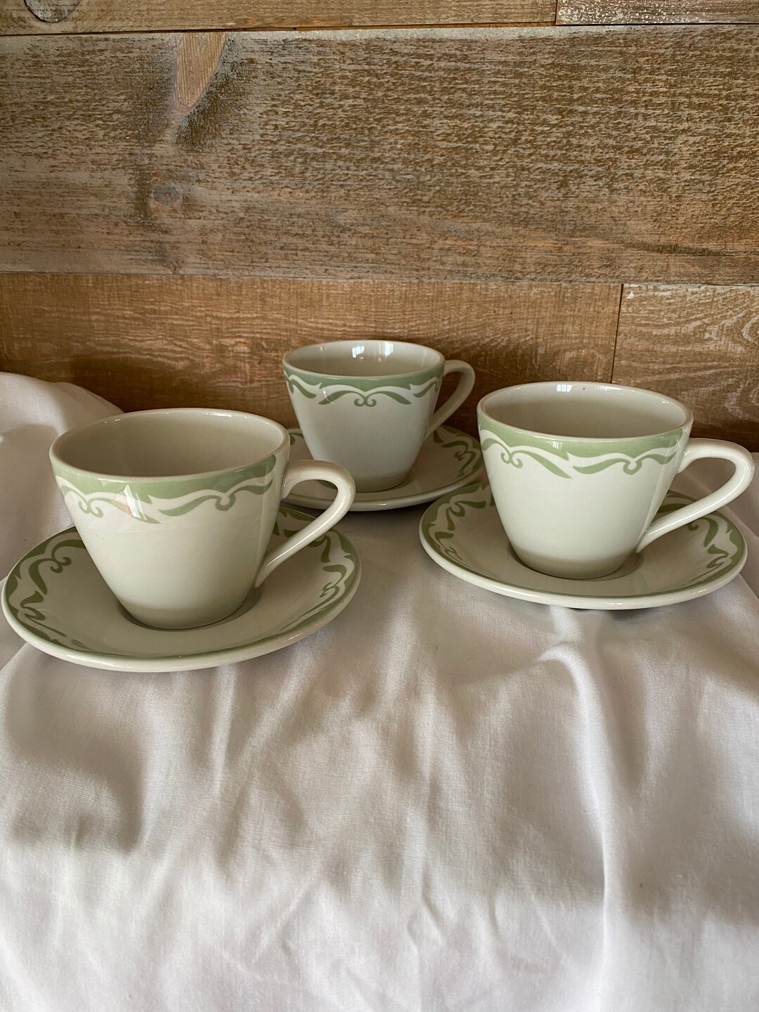 Hotelware Tea Cup and Saucers Set of Three Duraline Vintage Set of 3