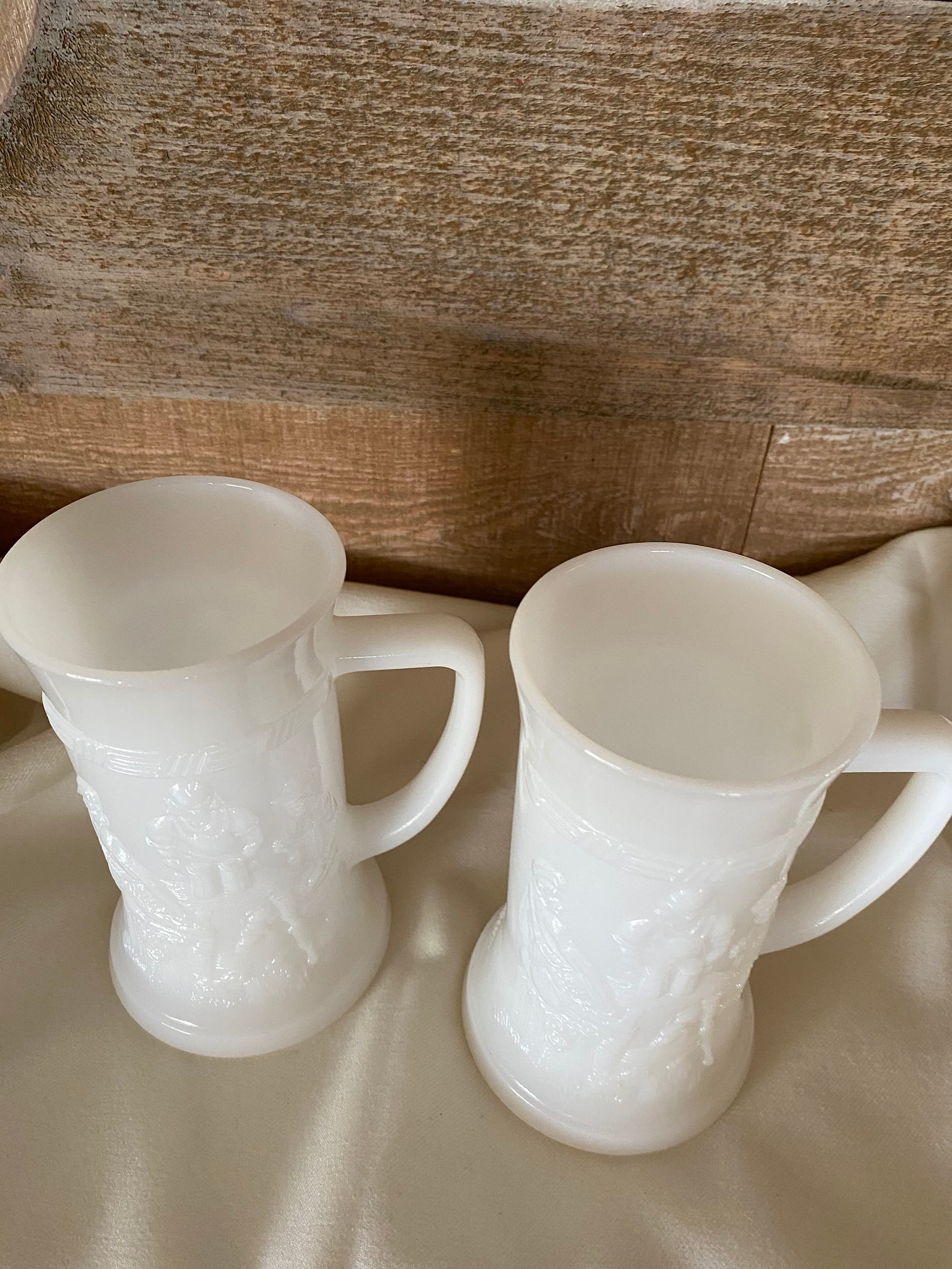 Milk Glass Beer Steins Beer Mugs Embossed Scene on Both Etsy Canada