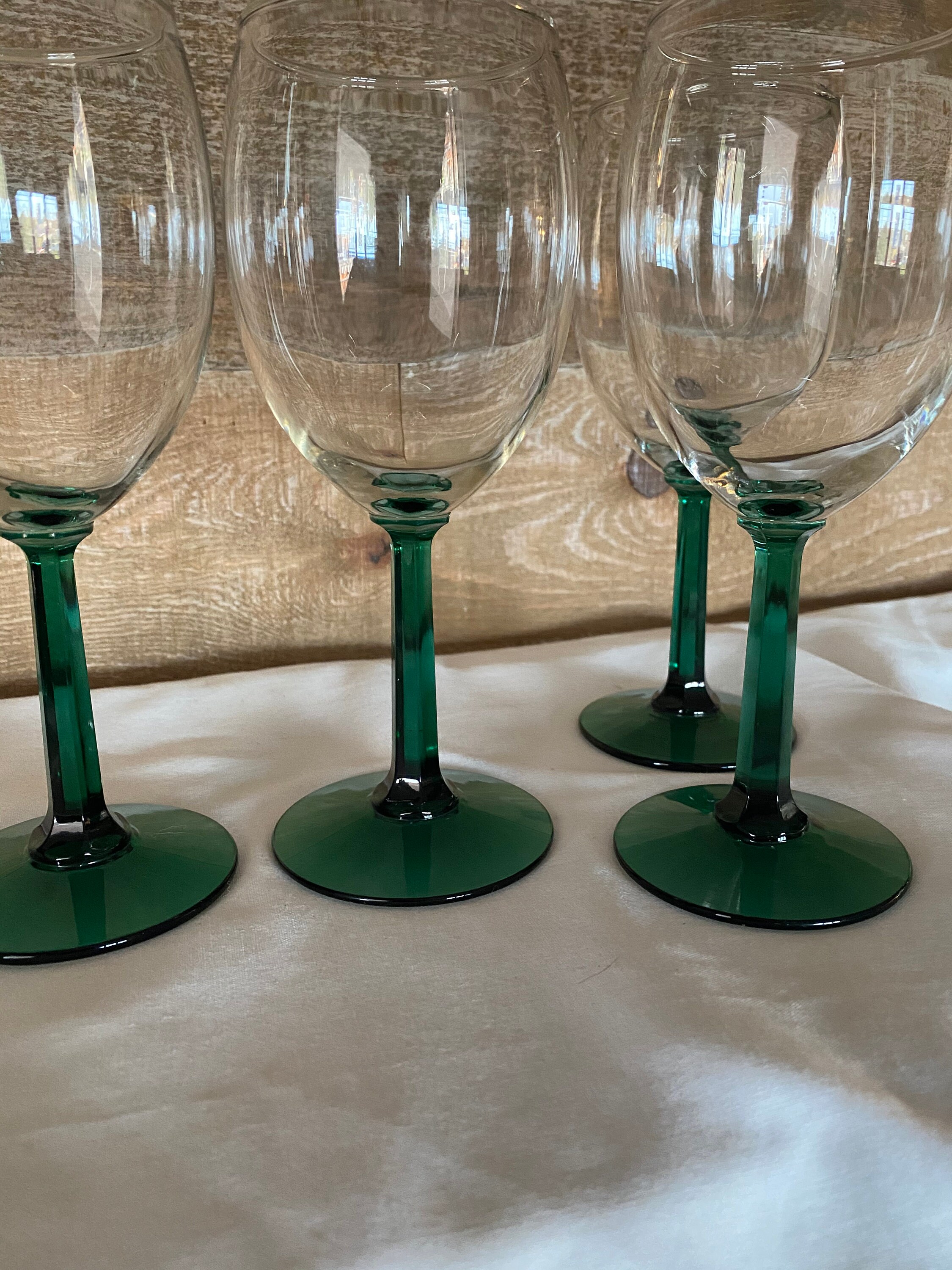 Emerald Green Stem Wine Glasses Set of Four Vintage Green Cut Etsy