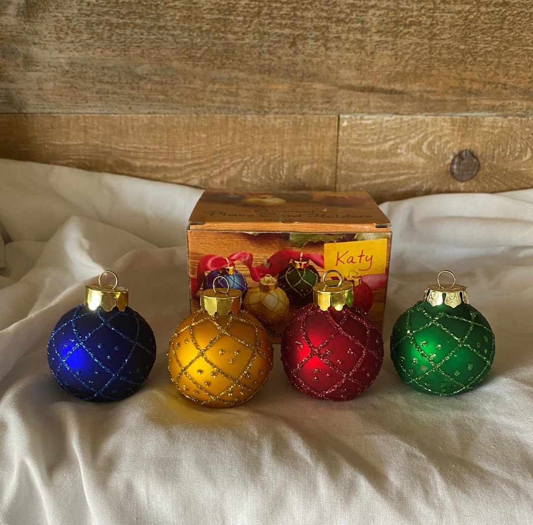 Ornament Place Card Holders Vintage Set of Four Gold Red Blue Etsy