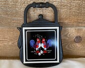 Cast Iron Ceramic Tile Rooster Trivet Kettle Shaped Vintage Rooster Chicken Teapot Shape Tile Trivet Pot Holder Country Kitchen Home Decor