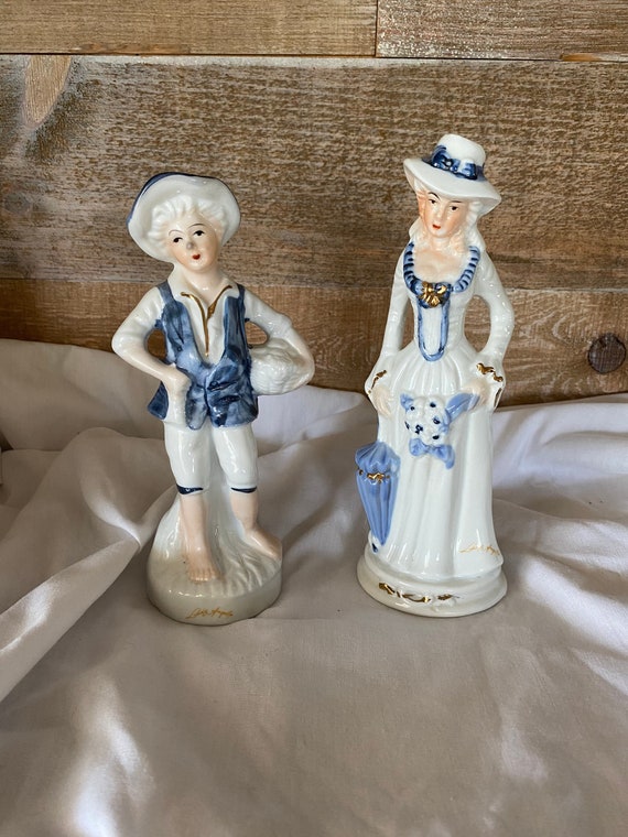 Porcelain Lady Angela Blue and White Figurines Decorative Porcelain  Figurines Marked Lady Angela Gold Highlighted Figurines Set of Two -   Canada