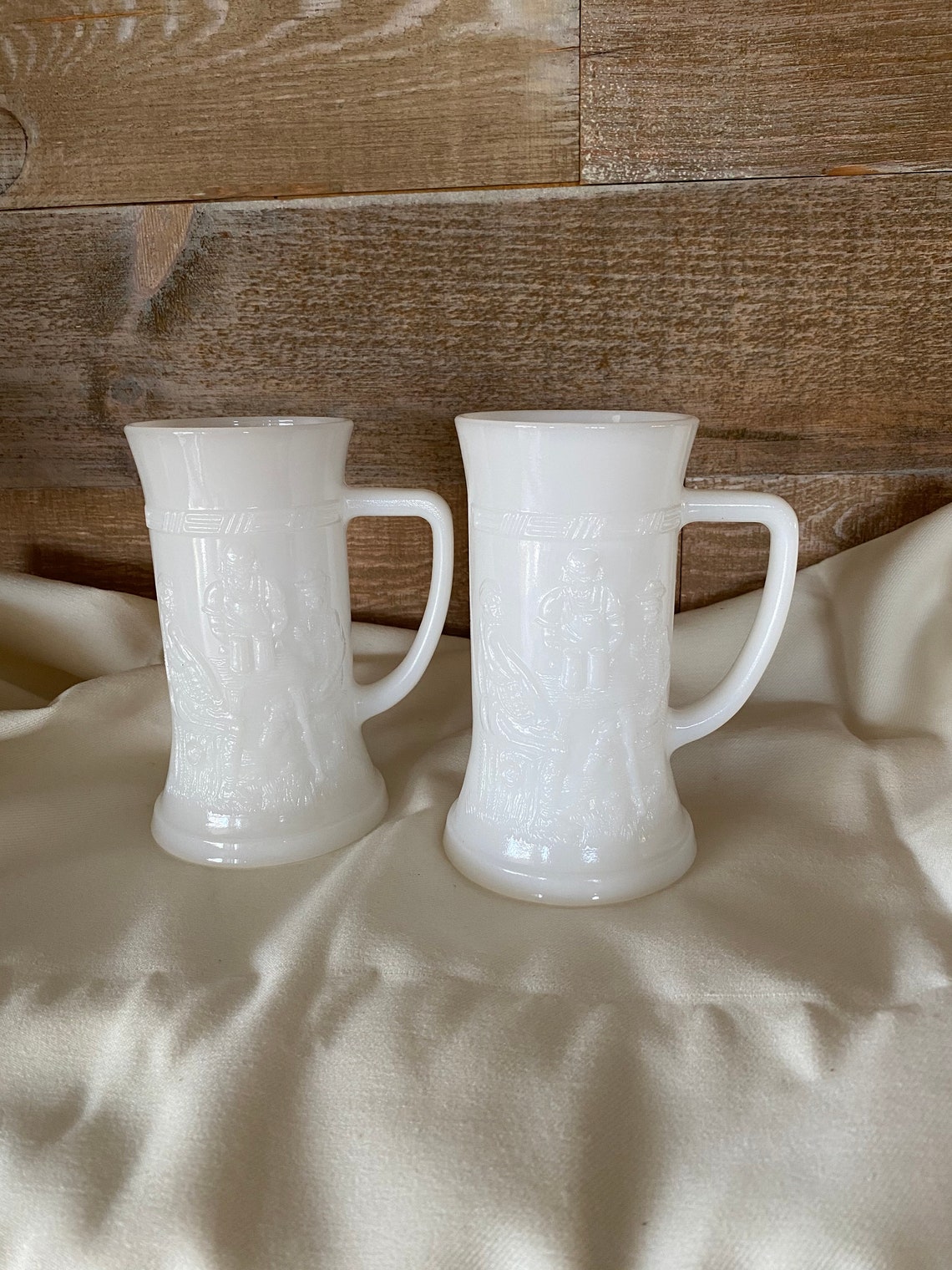 Milk Glass Beer Steins Beer Mugs Embossed Scene on Both Etsy Canada