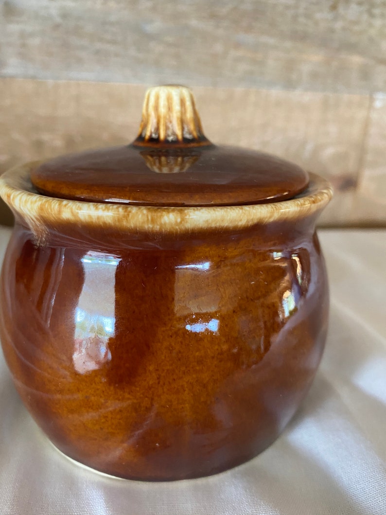 Hull Pottery Oven Proof USA Covered Jar Brown Drip Glaze Small Etsy
