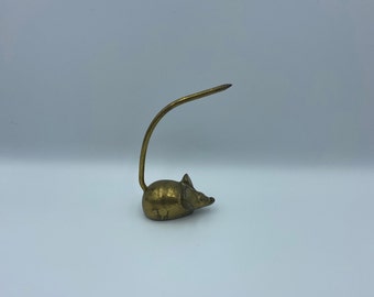 Brass Mouse Figurine Vintage Mouse Receipt Holder Ring Holder Brass Mouse Decor with Pointy Tail Desk Top Decor Dresser Mouse Unique Brass
