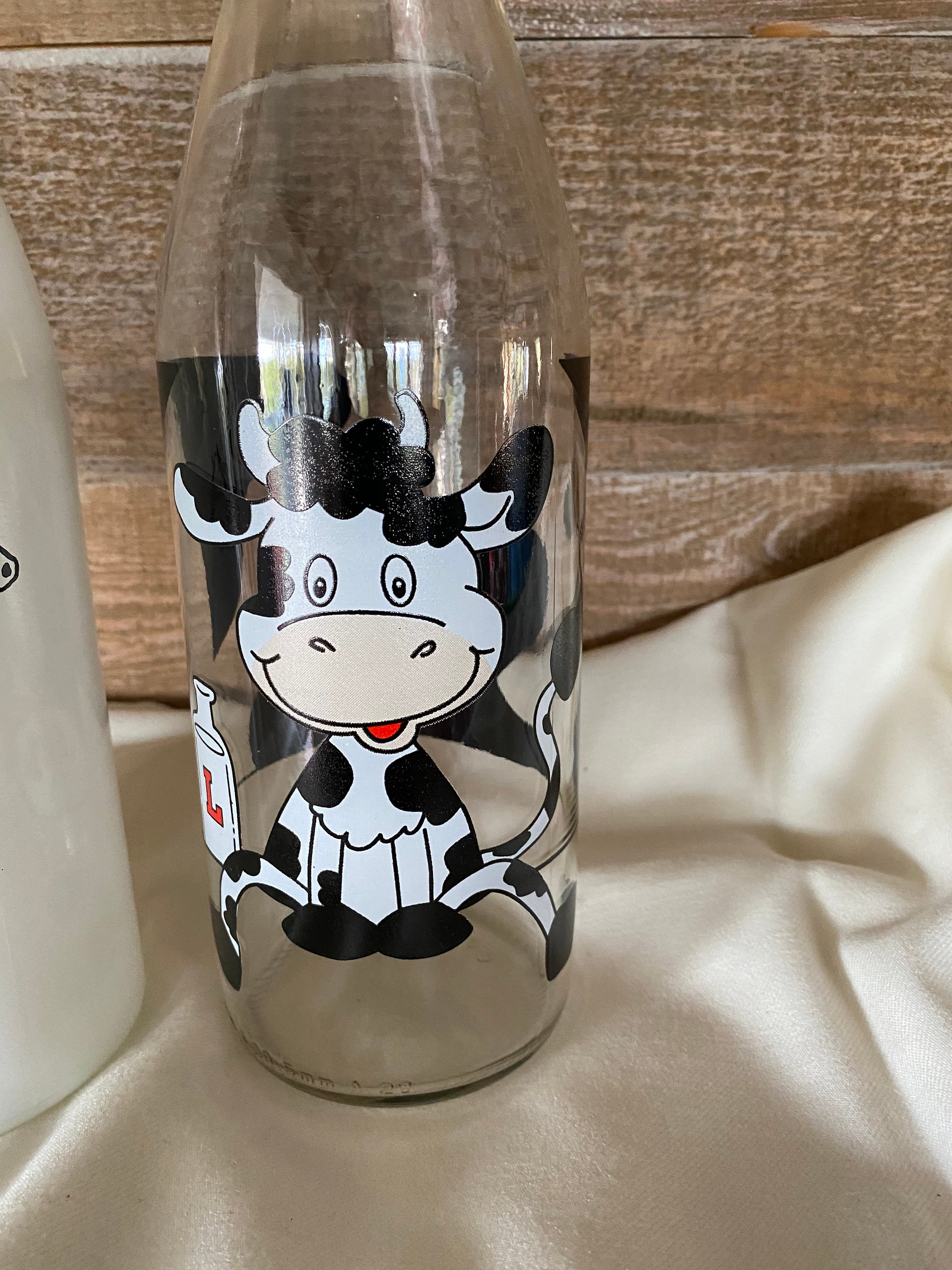 Botella de Vidrio 1 Litro diseño de Vaca Infantil