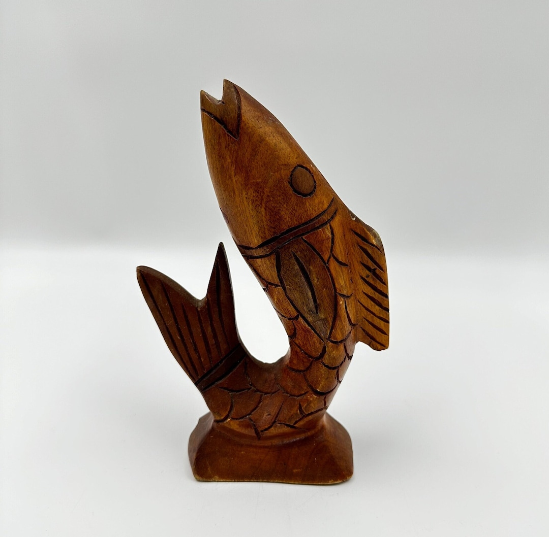 Wooden Fish Decor Hand Carved Jumping Fish Home Decor Camp Cottage ...
